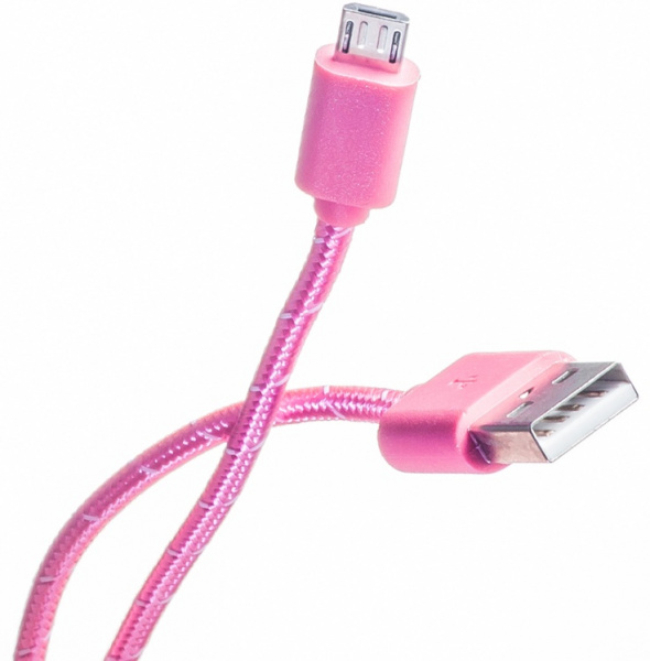 Кабель для смартфонов Xiaomi, Prolike USB Micro 5 pin AM-BM нейлоновая оплетка, 1,2 м, розовый фото 2