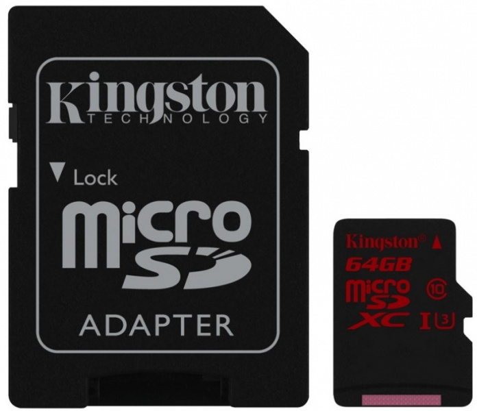 Карта памяти Kingston AC microSDHC 64GB Class 10 UHS-I U3 (90/45/Mb/s) для экшн-камер + ADP фото 1